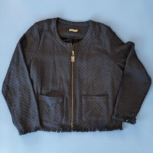 Spartina 449 Women's XL Haigler Tweed Jacket 100% Cotton Zip Front Black